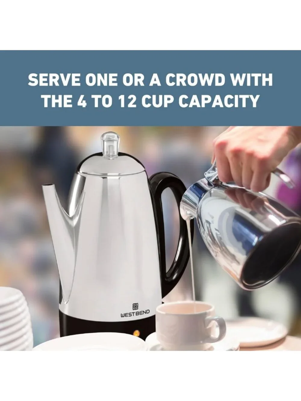 Classic Electric Coffee Percolator, 12-Cup, Stainless Steel, Heat-Resistant